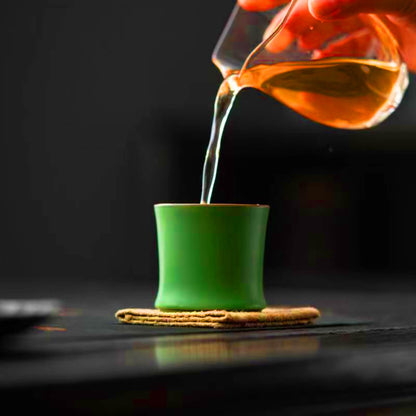 Stackable Bamboo Chinese Tea Cup, Ceramic Japanese Tea Cup, Porcelain Kung Fu Tea Set of 4, 2.5 oz