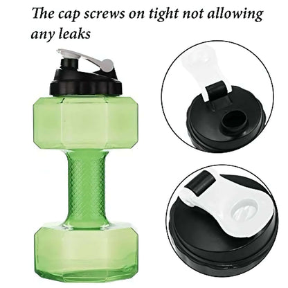 green dumb bell water bottle